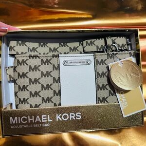 Michael Kors Tan and White Belt Bag NWT